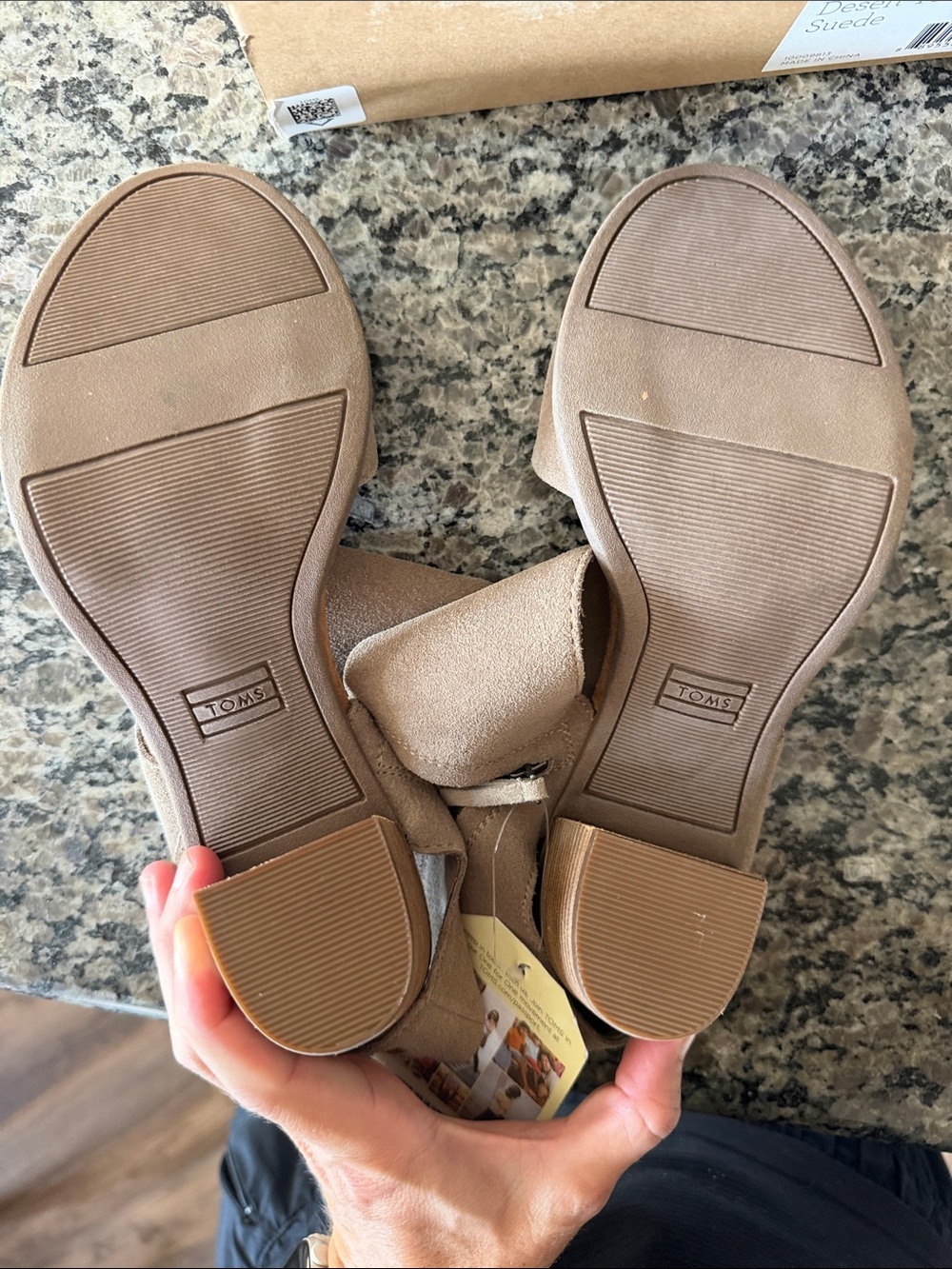 NIB Tom’s Majorca Cutout Heeled Sandal in Desert Taupe Suede - Picture 5 of 6